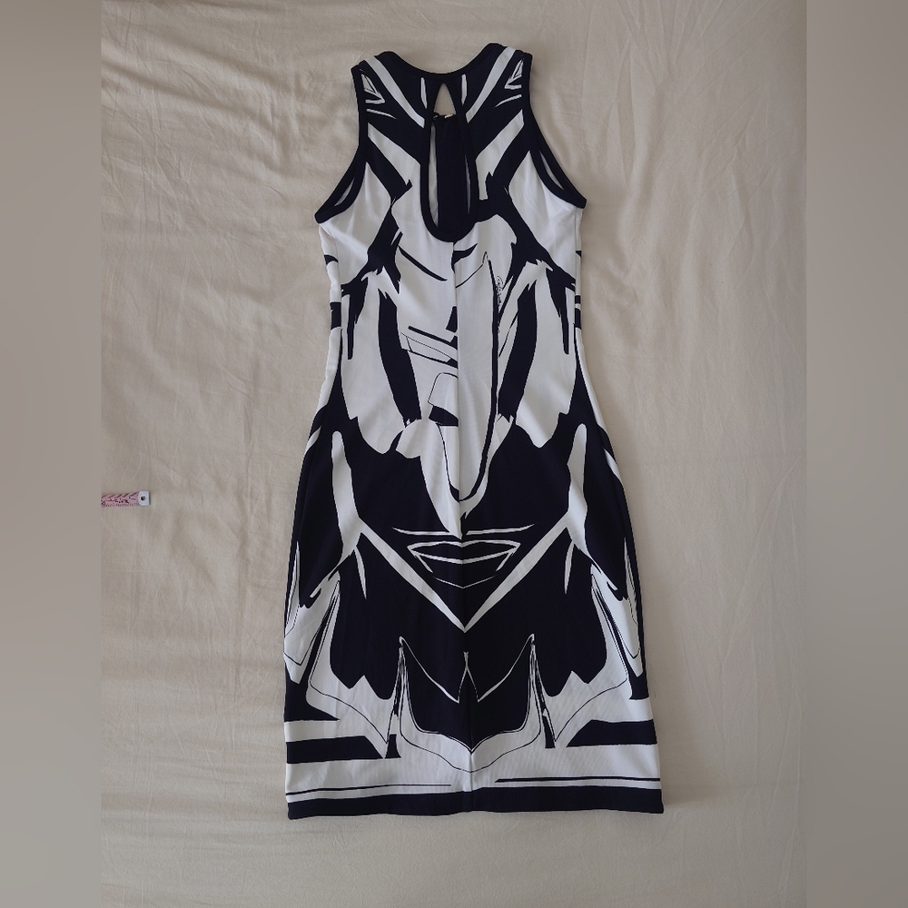 FLAW Zip-up ROBERTO CAVALLI Runway Leaves Print Black White Short Dress Mini 38 - Picture 8 of 16